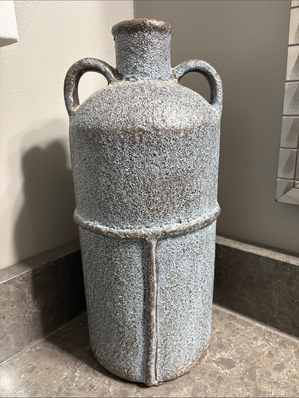 Textured Two-Handled Ceramic Vase in Speckled Blue